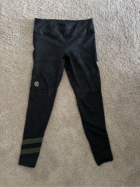 Virus Black Leggings with Neon Yellow-Green Accents